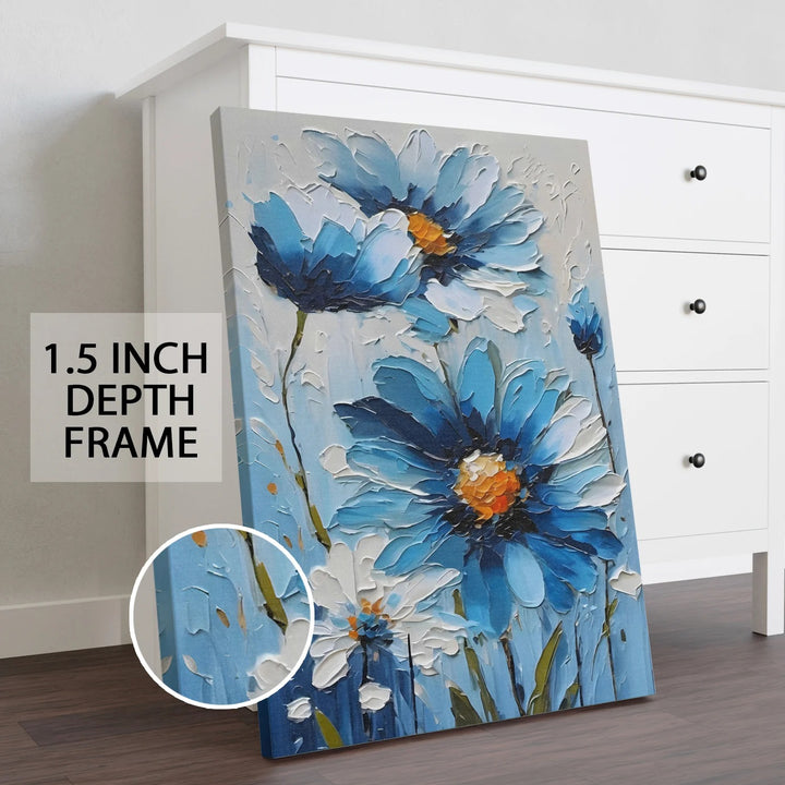 Blue Floral Wall Art Canvas | Modern Textured Flower Painting for Home Decor | HD Canvas Print | Ready to Hang (FLOWA039)
