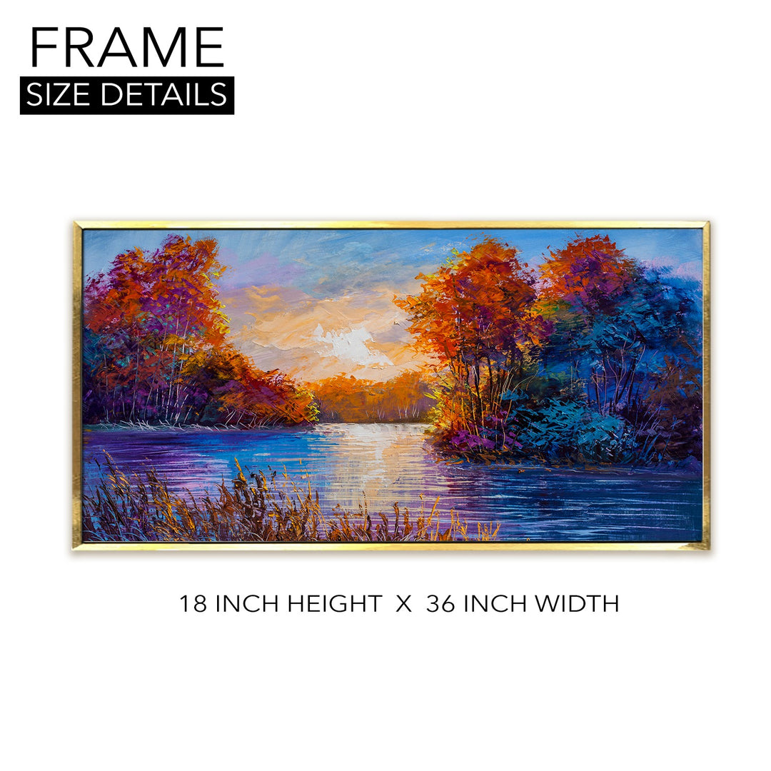 River Vastu Canvas Painting Framed For Home and Office Wall Decoration, Size: 18 x 36 Inch.