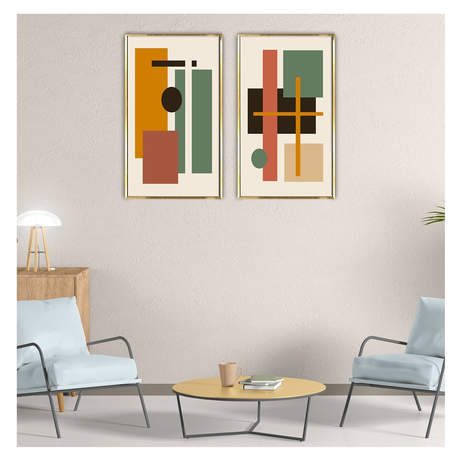 Abstract Geometric mid-century modern wall art For Living Room Wall decoration