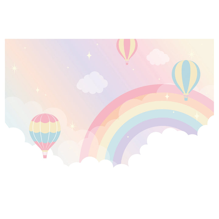 Air Balloon with Rainbow Wallpaper Mural for Kids Room Wall Decoration