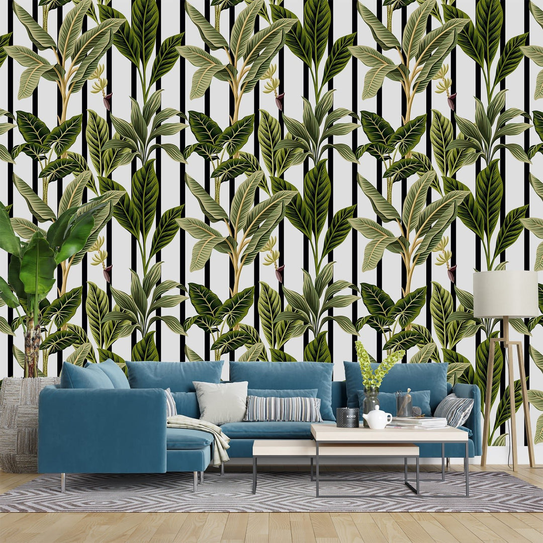 Banana Tree Leaves Wallpaper For Living Room Wall Decoration