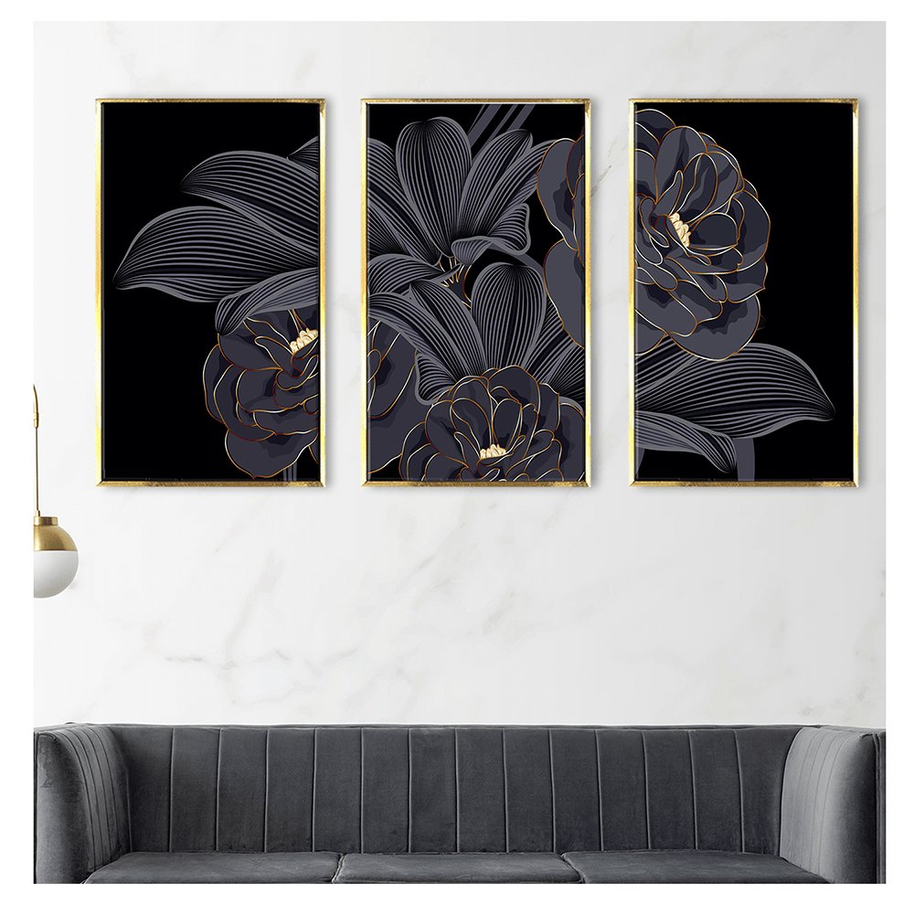 Black Golden Light Luxury Canvas Painting Framed for Living Room wall Decoration