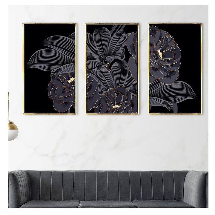 Black Golden Light Luxury Canvas Painting Framed for Living Room wall Decoration