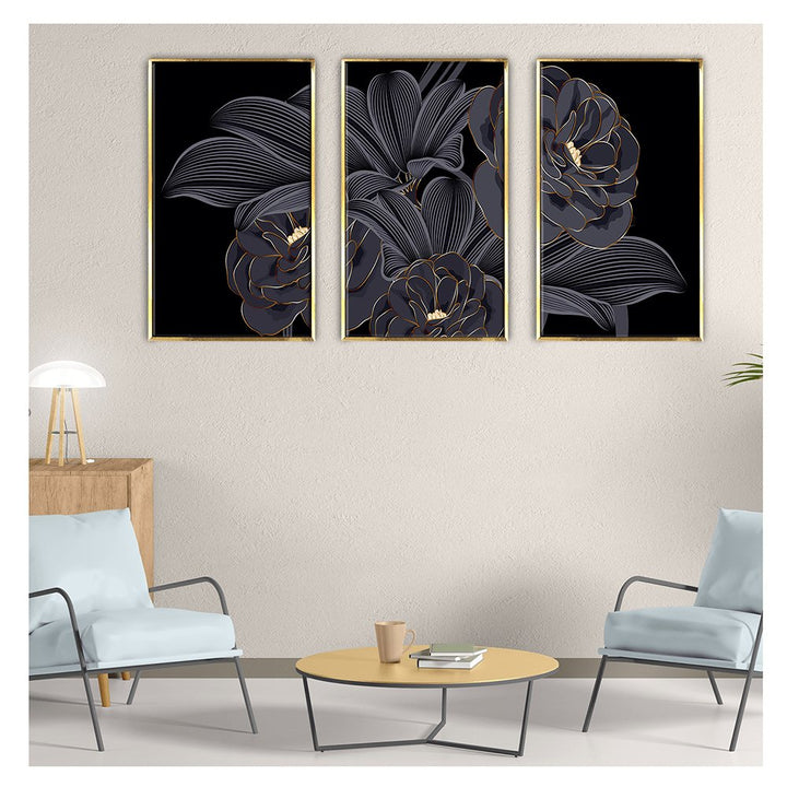 Black Golden Light Luxury Canvas Painting Framed for Living Room wall Decoration