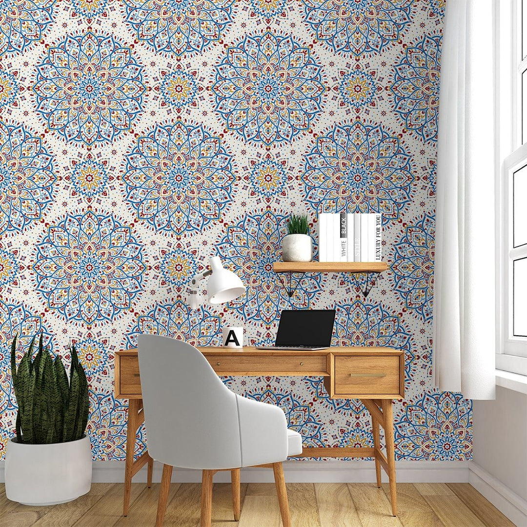 Blue and gold luxury floral Self Adhesive Turkish Wallpaper