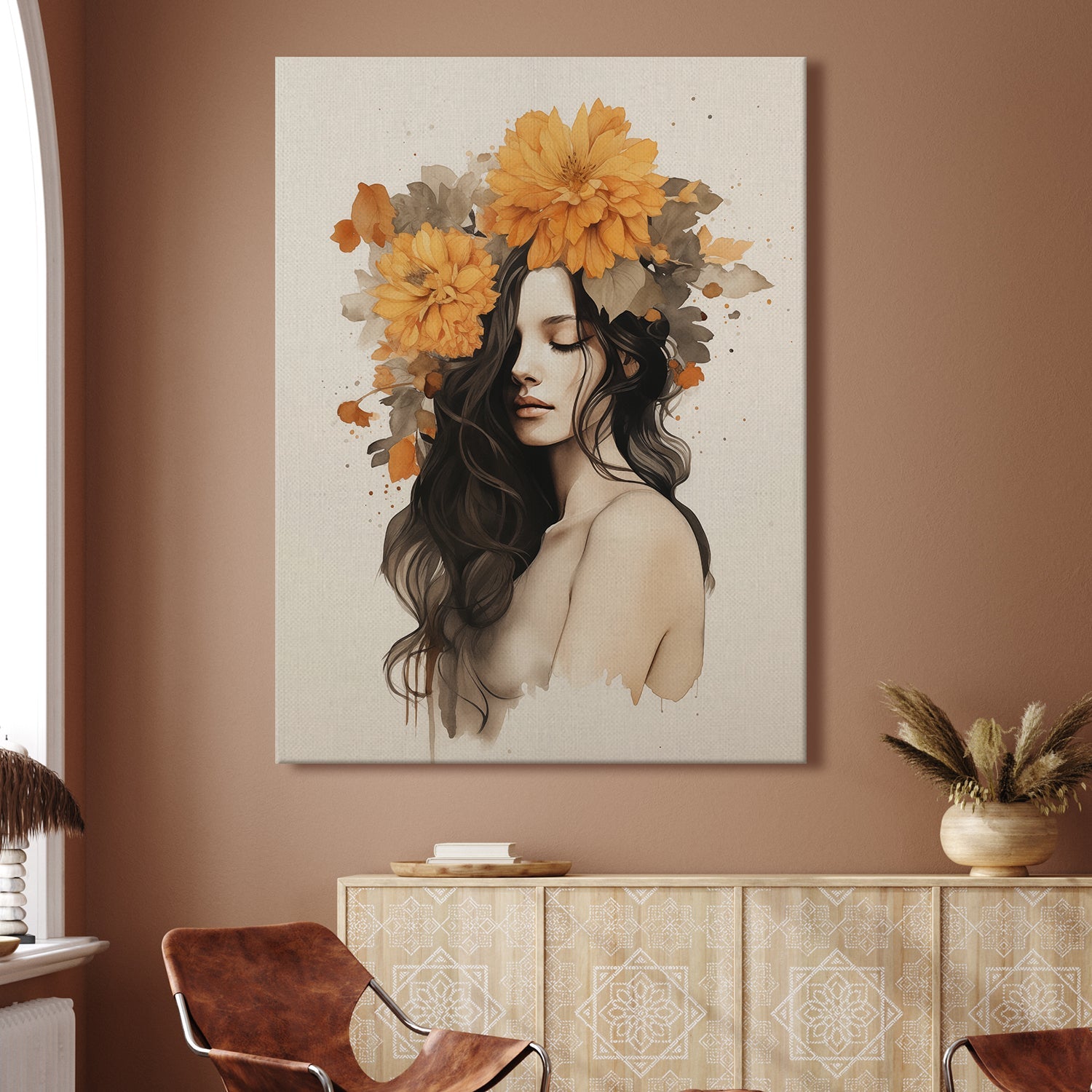 Boho Chic Floral Vintage Style Canvas Painting For Home and Hotels Wall Decoration
