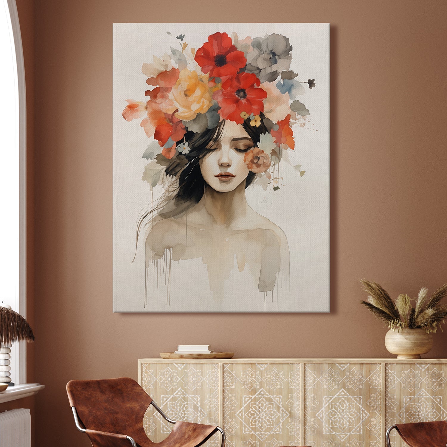 Boho Chic Floral Vintage Style Canvas Wall Art Painting For Home and Office Wall Decoration