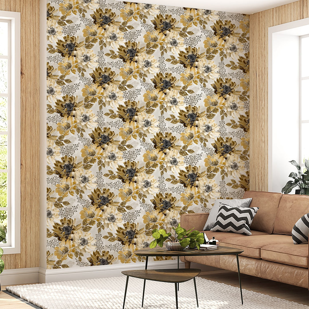 Brown Floral Leaves Wallpaper for living Room Wall Decoration