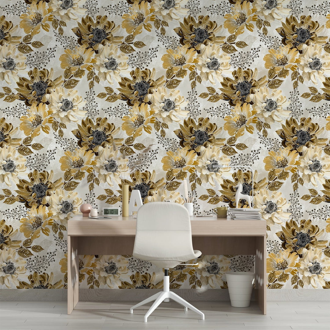 Brown Floral Leaves Wallpaper for living Room Wall Decoration