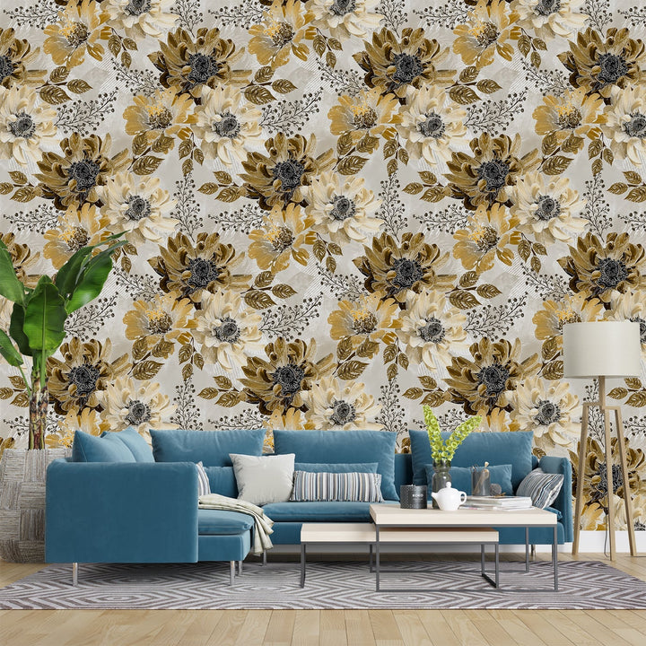 Brown Floral Leaves Wallpaper for living Room Wall Decoration