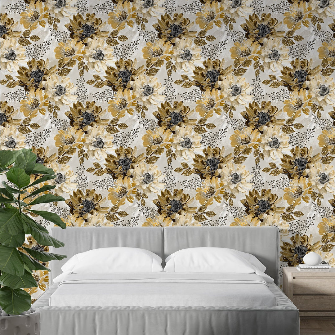 Brown Floral Leaves Wallpaper for living Room Wall Decoration