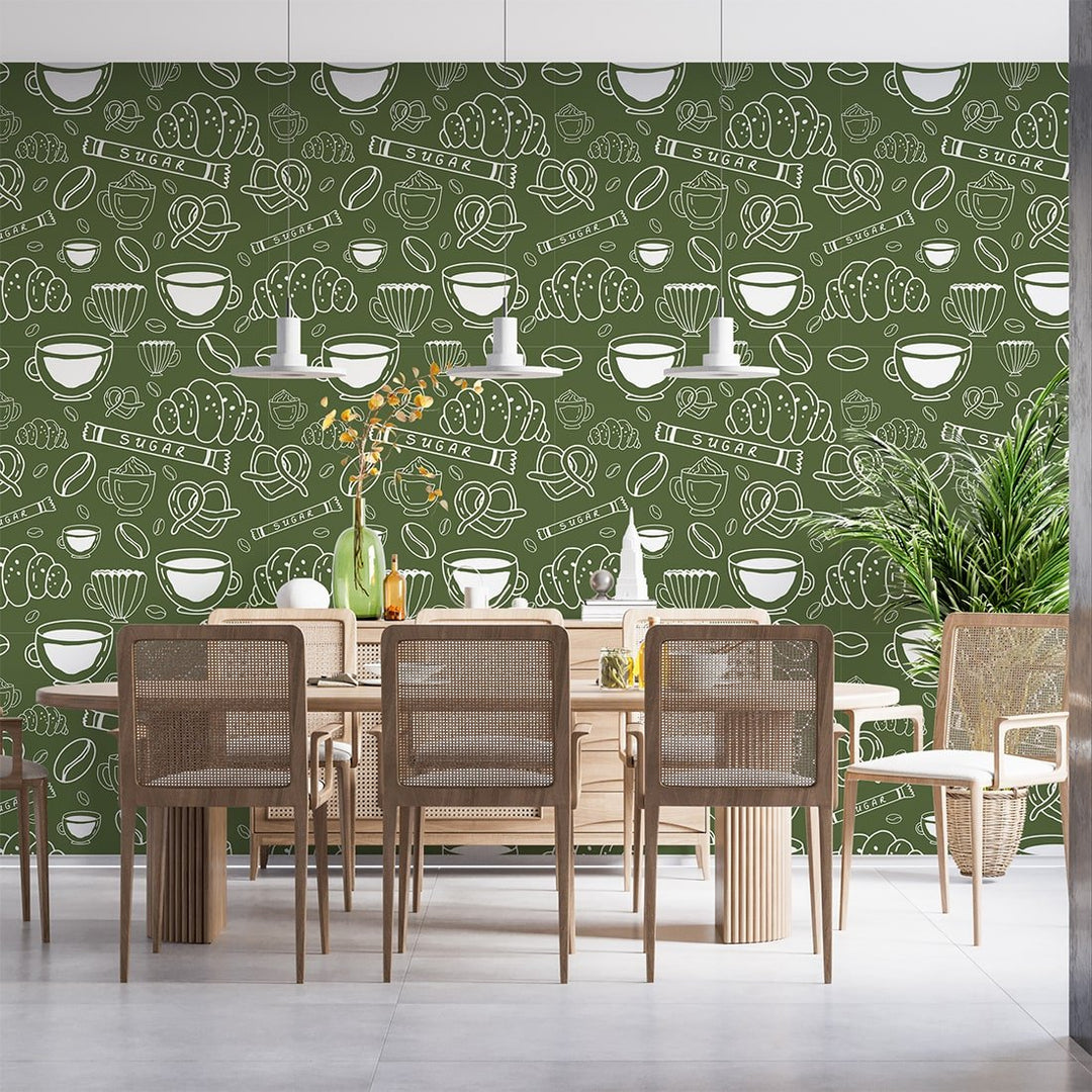 Cafeteria Self Adhesive kitchen wallpaper in green color