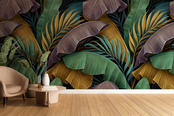 Custom Banana and Tropical leaves Wallpaper Mural For Living Room Wall Decoration