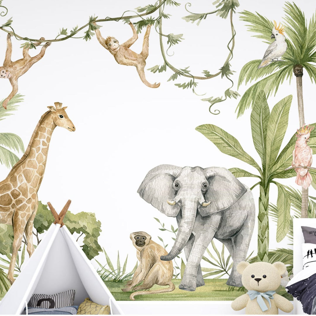 Custom jungle with Animals Wall Mural For Nursery Kids Room wall decoration