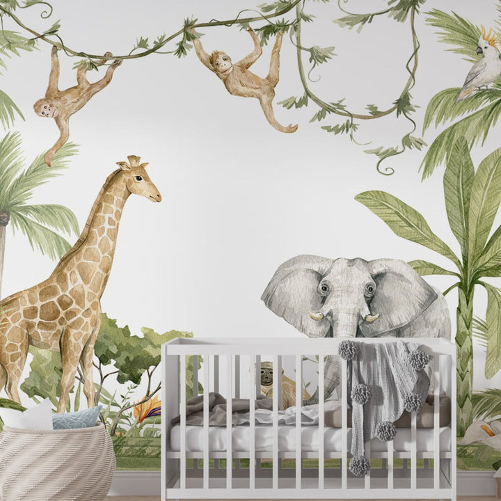 Custom jungle with Animals Wall Mural For Nursery Kids Room wall decoration