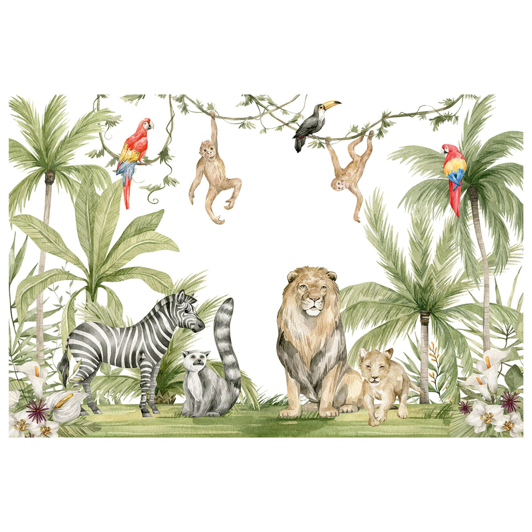 Custom watercolor jungle Nursery 3d wallpaper mural for kids' nursery Rooms