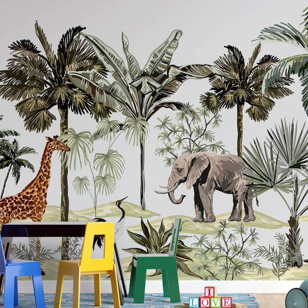 Customized Jungle Theme Animals Wallpaper for Kids Room Walls Decoration