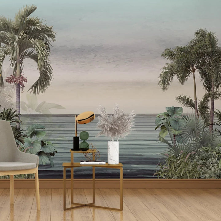 Customized Topical Palm trees Wallpaper For Hotel and Cafe Wall Decoration