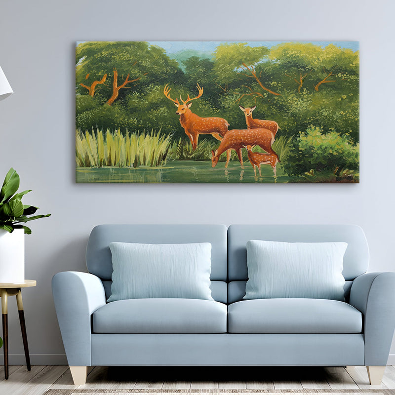 Deer Vastu Canvas Painting - Grace and Tranquility ??? Paper Plane Design