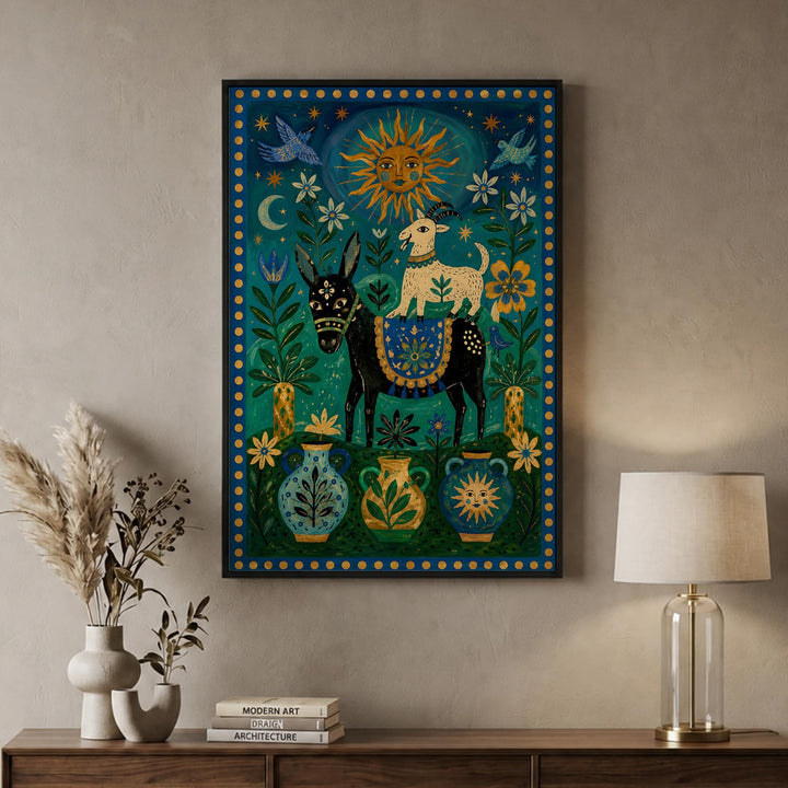 Chromatic Passage abstract canvas in black floater frame
