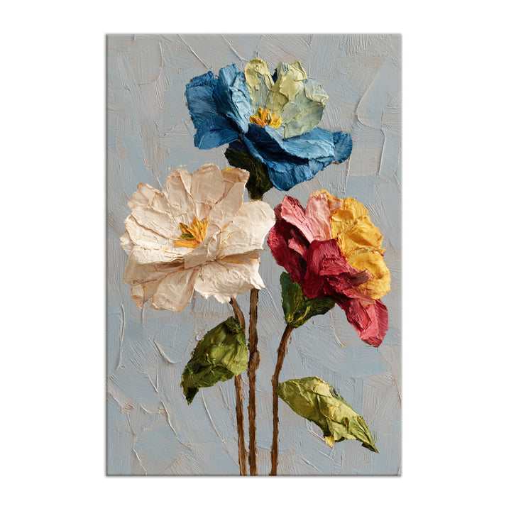 Elegant Trio Blooms Art Wrapped Canvas HD Print (FLORAL_WA_040)