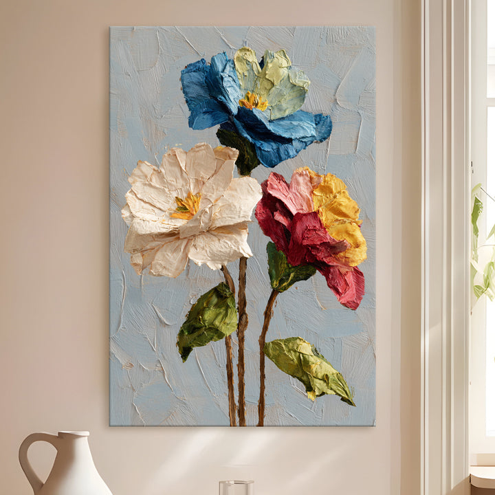 Elegant Trio Blooms Art Wrapped Canvas HD Print (FLORAL_WA_040)