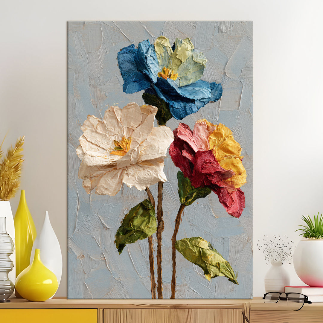 Elegant Trio Blooms Art Wrapped Canvas HD Print (FLORAL_WA_040)