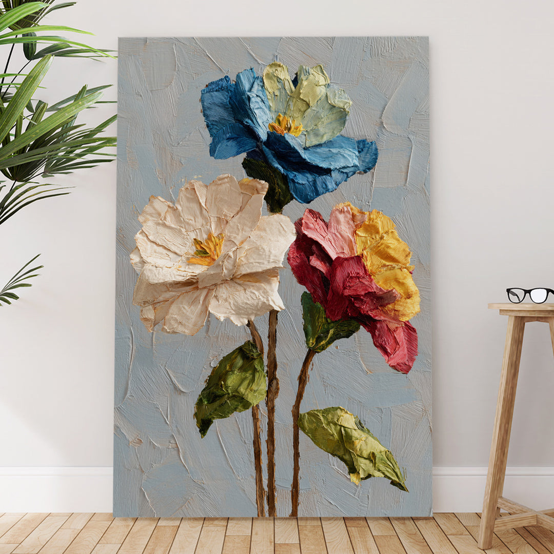 Elegant Trio Blooms Art Wrapped Canvas HD Print (FLORAL_WA_040)