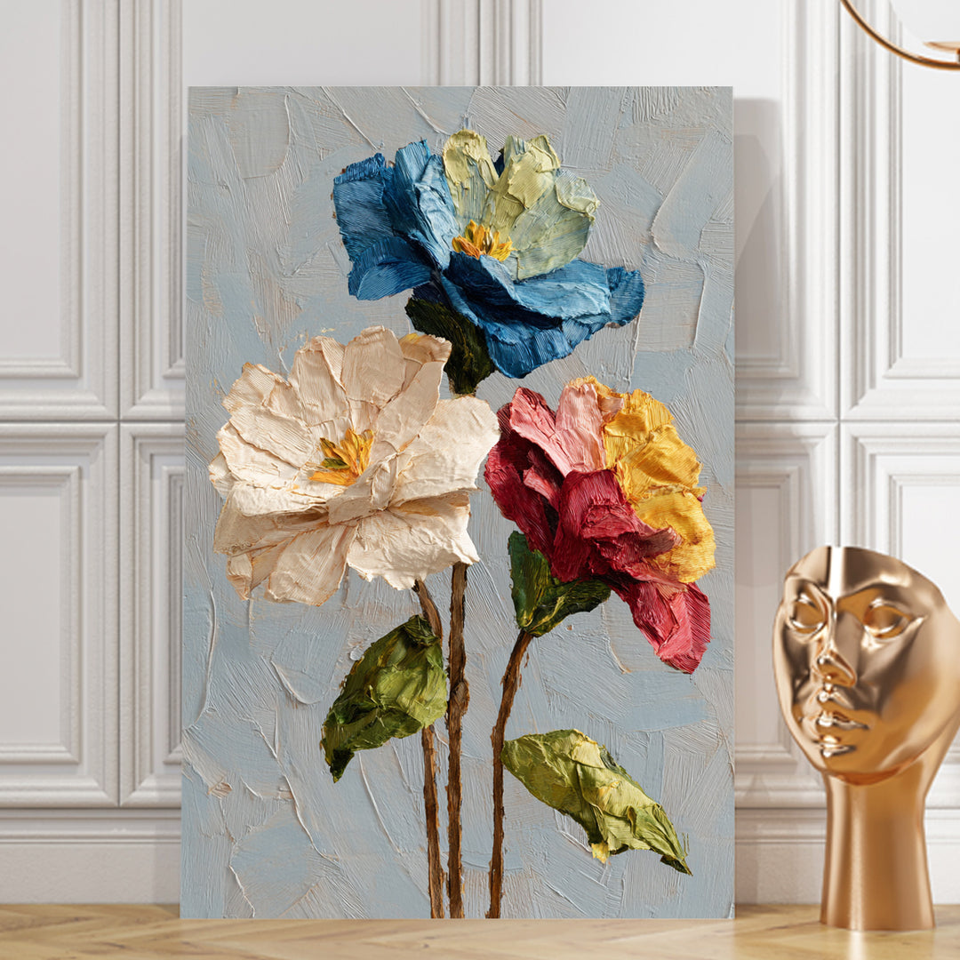 Elegant Trio Blooms Art Wrapped Canvas HD Print (FLORAL_WA_040)