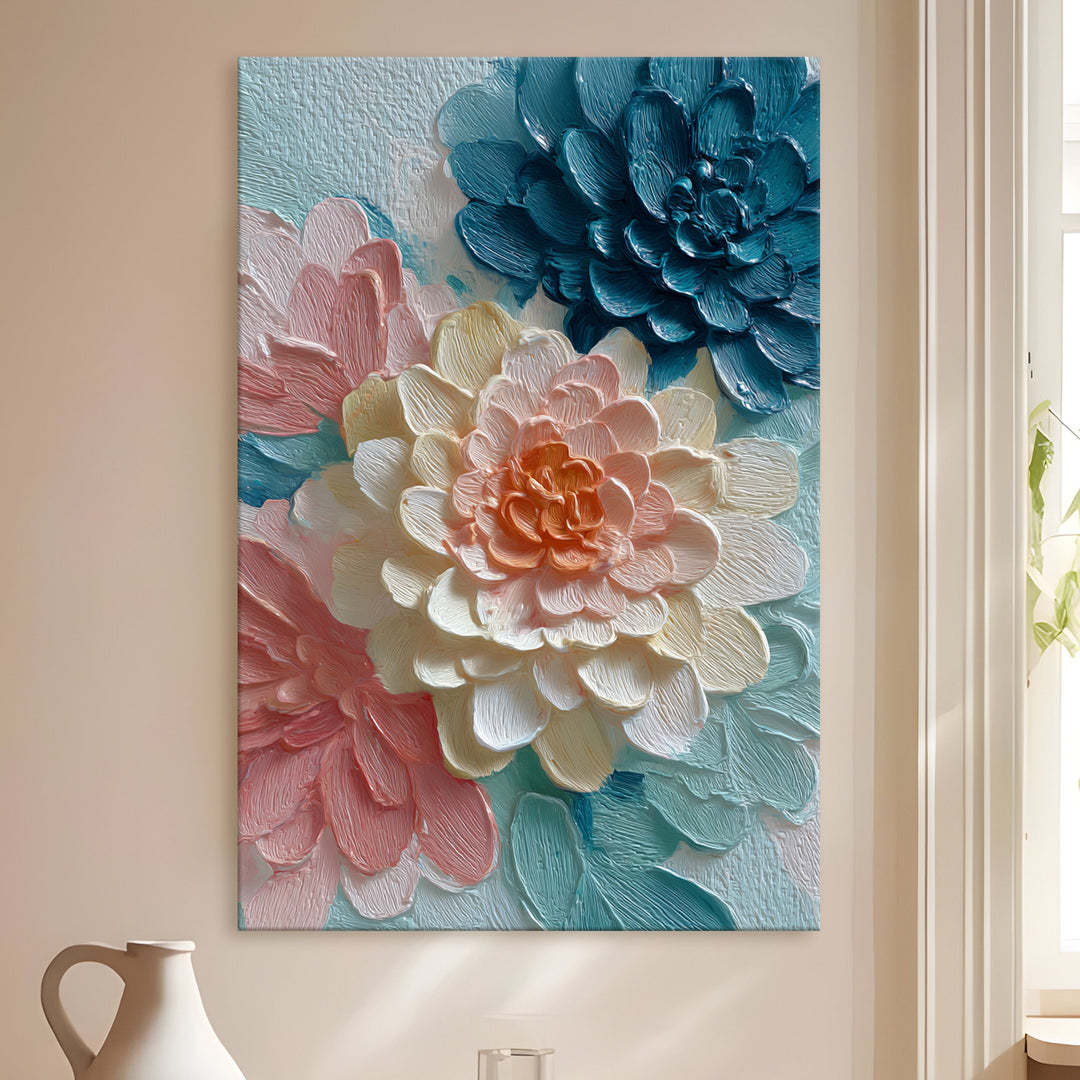 Pastel Dahlia Bloom Art Wrapped Canvas HD Print (FLORAL_WA_042)