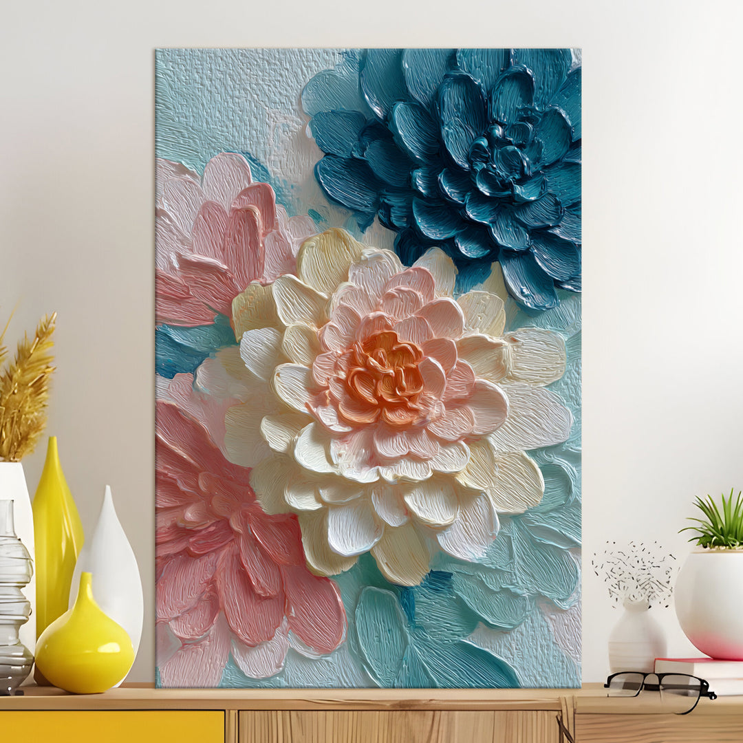 Pastel Dahlia Bloom Art Wrapped Canvas HD Print (FLORAL_WA_042)