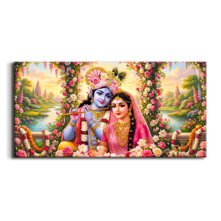 Radha Krishna Divine Harmony Wall Art | HD Canvas Print Gallery Wrap Painting | Ready to Hang | Perfect for Pooja Room & Office Décor | Size: 24x48 Inch (RKWA26)