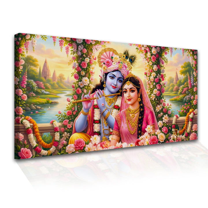 Radha Krishna Divine Harmony Wall Art | HD Canvas Print Gallery Wrap Painting | Ready to Hang | Perfect for Pooja Room & Office Décor | Size: 24x48 Inch (RKWA26)