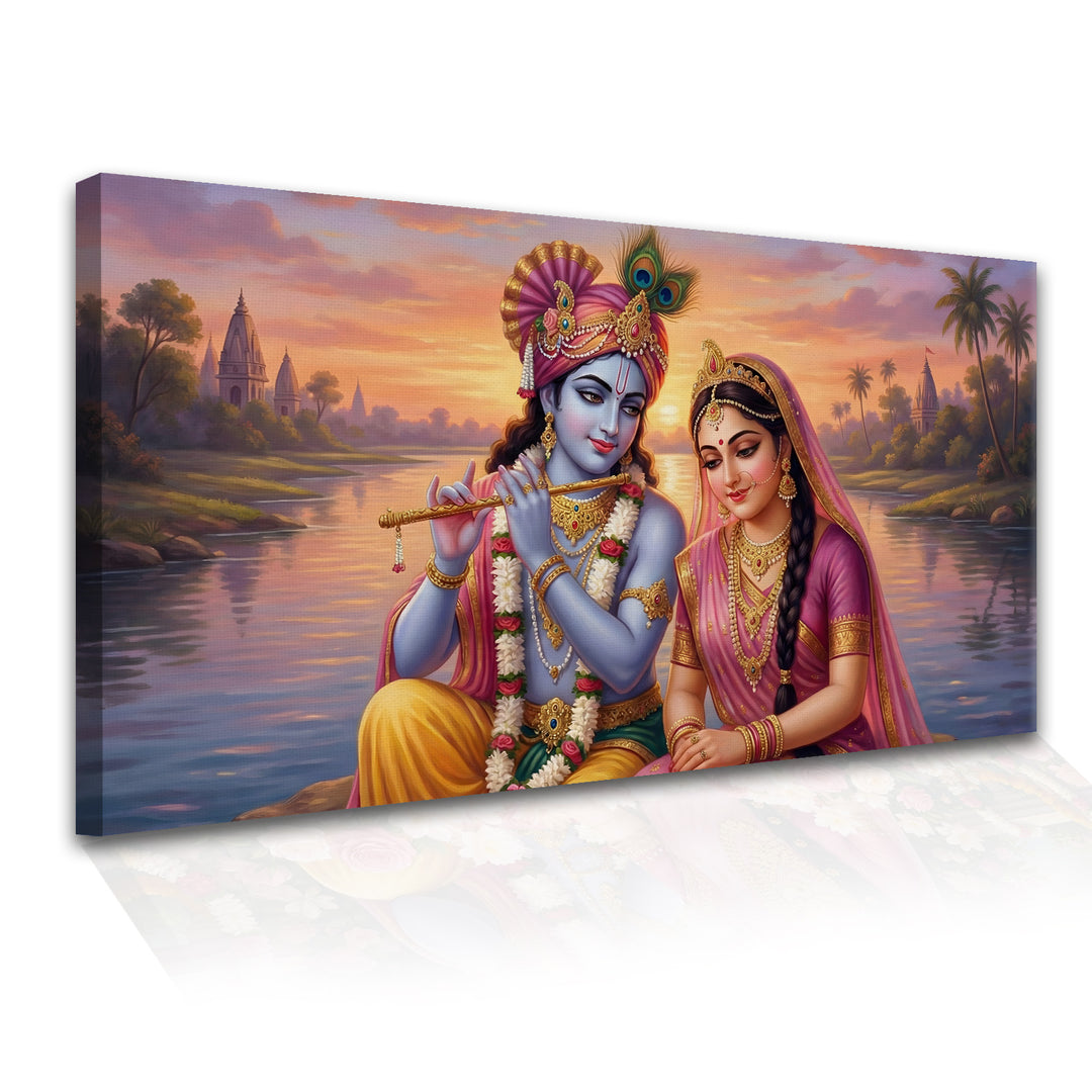 Radha Krishna Divine Harmony Wall Art | HD Canvas Print Gallery Wrap Painting | Ready to Hang | Perfect for Pooja Room & Office Décor | Size: 24x48 Inch (RKWA27)
