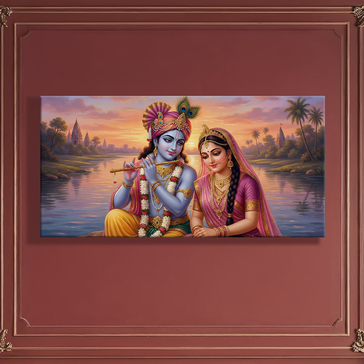 Radha Krishna Divine Harmony Wall Art | HD Canvas Print Gallery Wrap Painting | Ready to Hang | Perfect for Pooja Room & Office Décor | Size: 24x48 Inch (RKWA27)