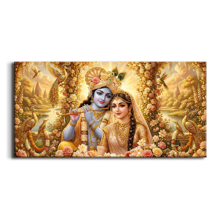Radha Krishna Divine Harmony Wall Art | HD Canvas Print Gallery Wrap Painting | Ready to Hang | Perfect for Pooja Room & Office Décor | Size: 24x48 Inch (RKWA28)