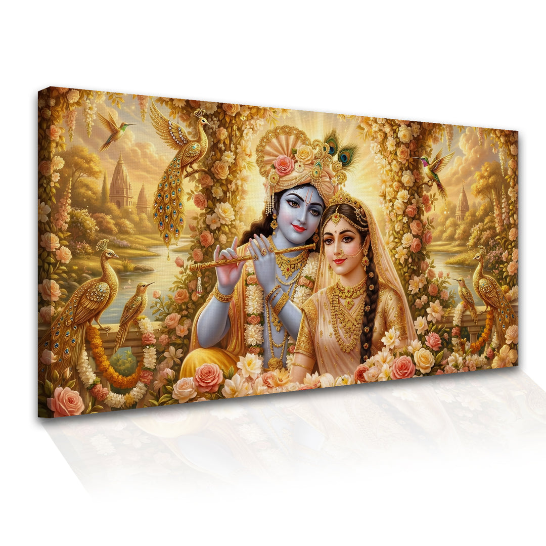 Radha Krishna Divine Harmony Wall Art | HD Canvas Print Gallery Wrap Painting | Ready to Hang | Perfect for Pooja Room & Office Décor | Size: 24x48 Inch (RKWA28)