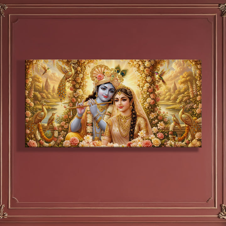 Radha Krishna Divine Harmony Wall Art | HD Canvas Print Gallery Wrap Painting | Ready to Hang | Perfect for Pooja Room & Office Décor | Size: 24x48 Inch (RKWA28)