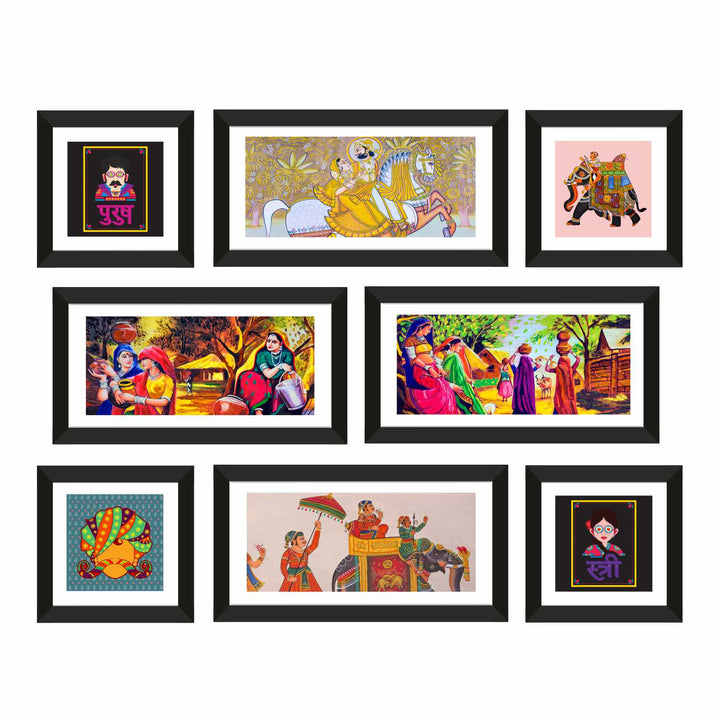 Ethnic Indian Rajasthani Canvas Painting Framed for Living Room and Hotel Wall Decor