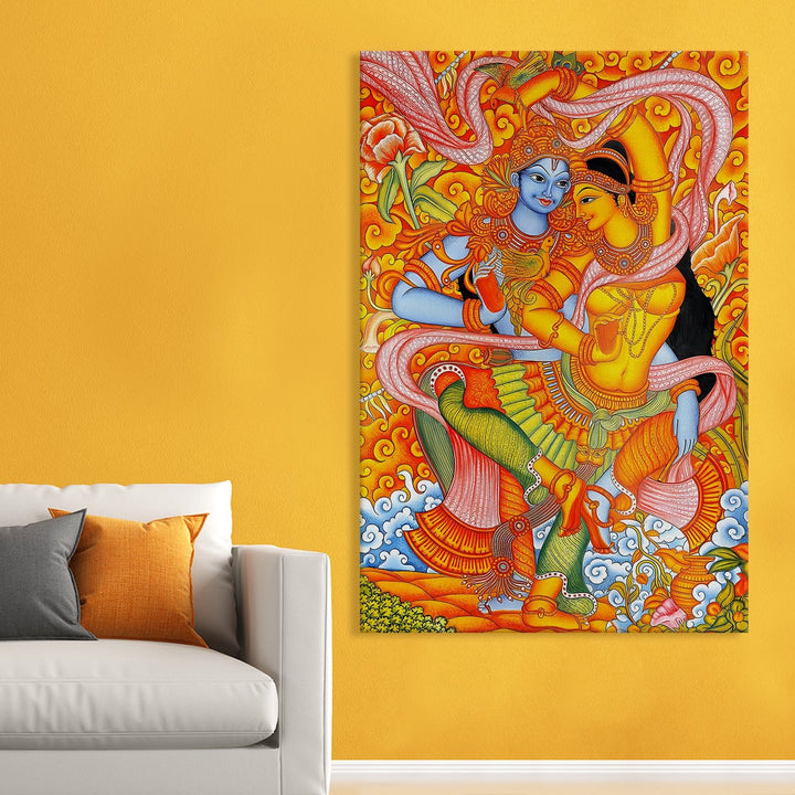 Ethnic Kerala Mural Framed Wall Canvas Painting For Home and Hotels Wall Decoration