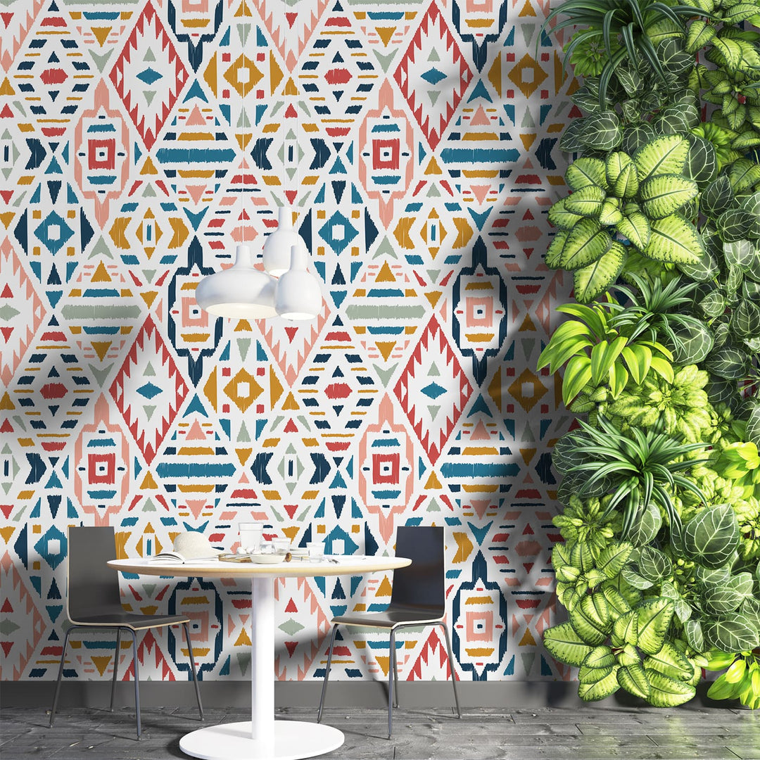 Ethnic Tribal Argyle Seamless Pattern Boho Wallpaper for Living Rooms