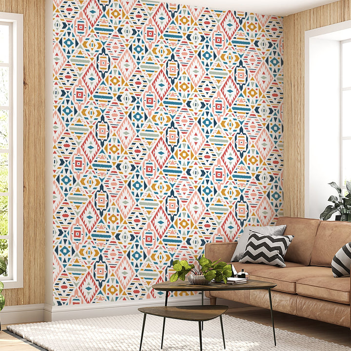 Ethnic Tribal Argyle Seamless Pattern Boho Wallpaper for Living Rooms