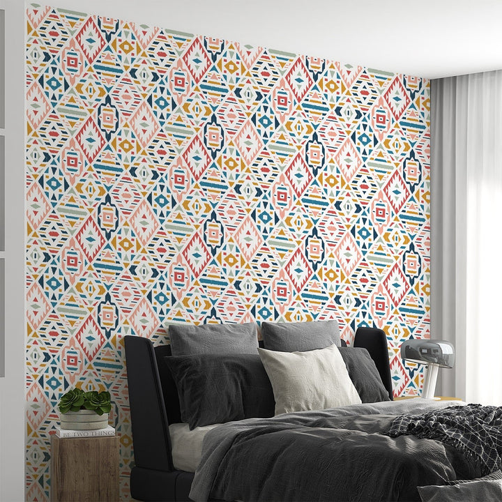 Ethnic Tribal Argyle Seamless Pattern Boho Wallpaper for Living Rooms