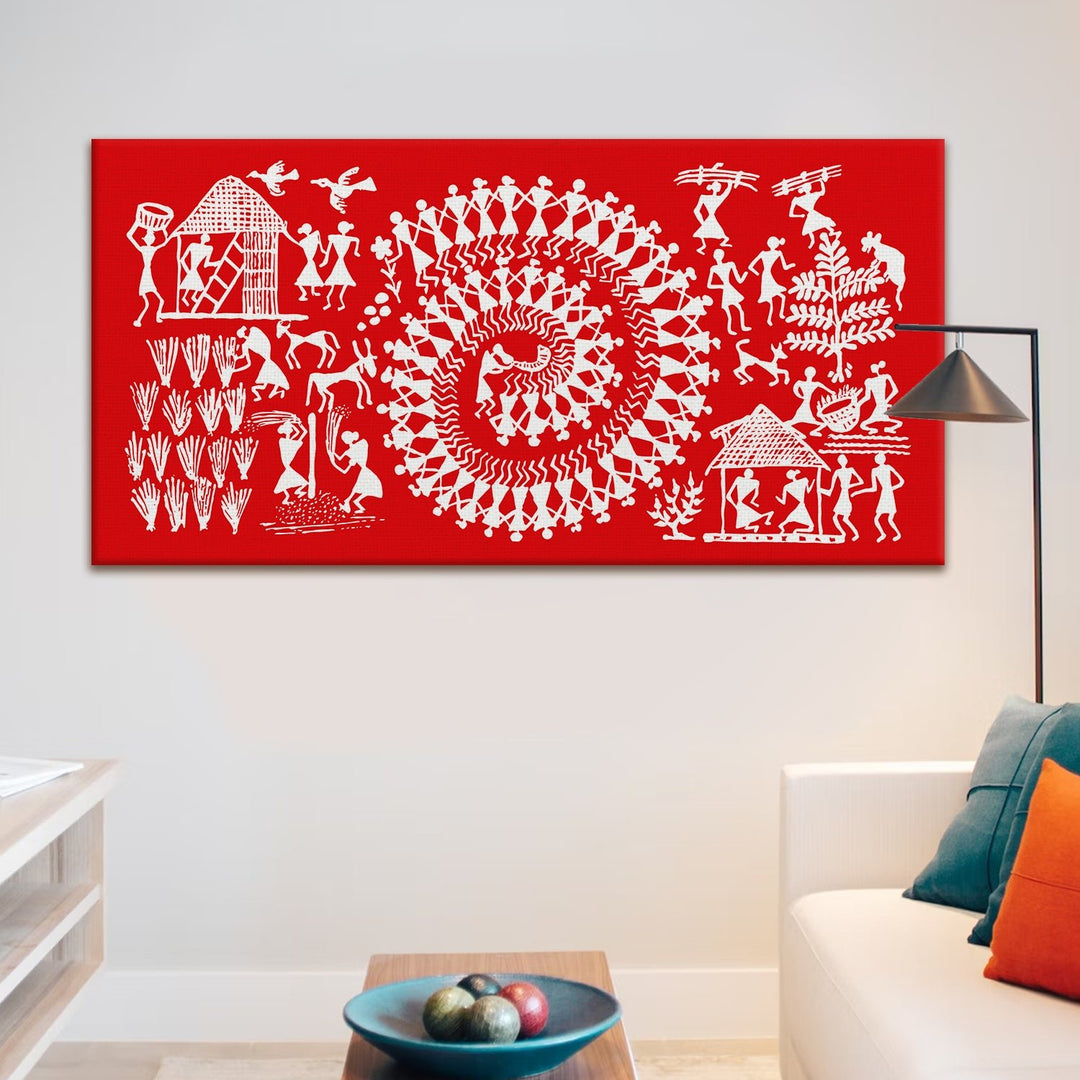 Ethnic Warli Wall Art Large Size Canvas Painting For Home and Hotels Wall Decoration