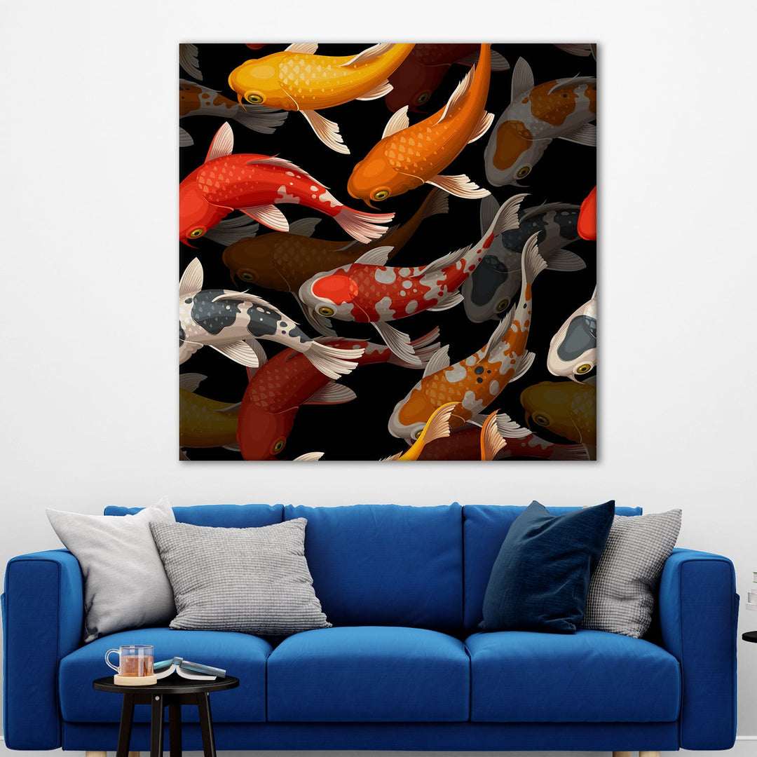 Feng Shui Koi Fish Canvas Painting Framed For Home and Office Wall Decoration