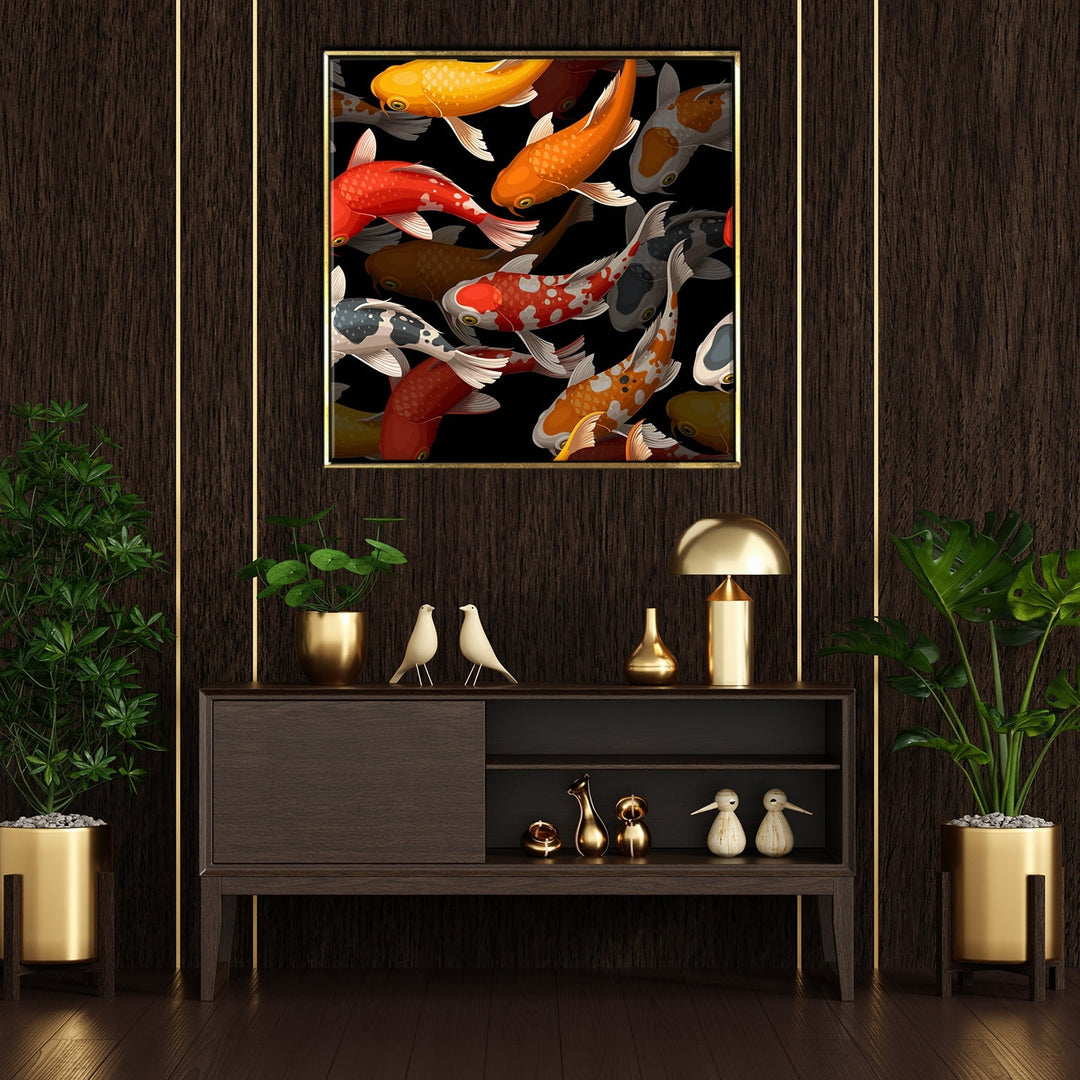 Feng Shui Koi Fish Canvas Painting Framed For Home and Office Wall Decoration