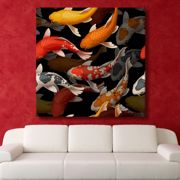 Feng Shui Koi Fish Canvas Painting Framed For Home and Office Wall Decoration