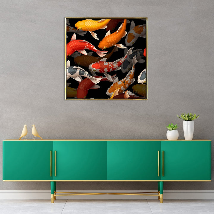 Feng Shui Koi Fish Canvas Painting Framed For Home and Office Wall Decoration