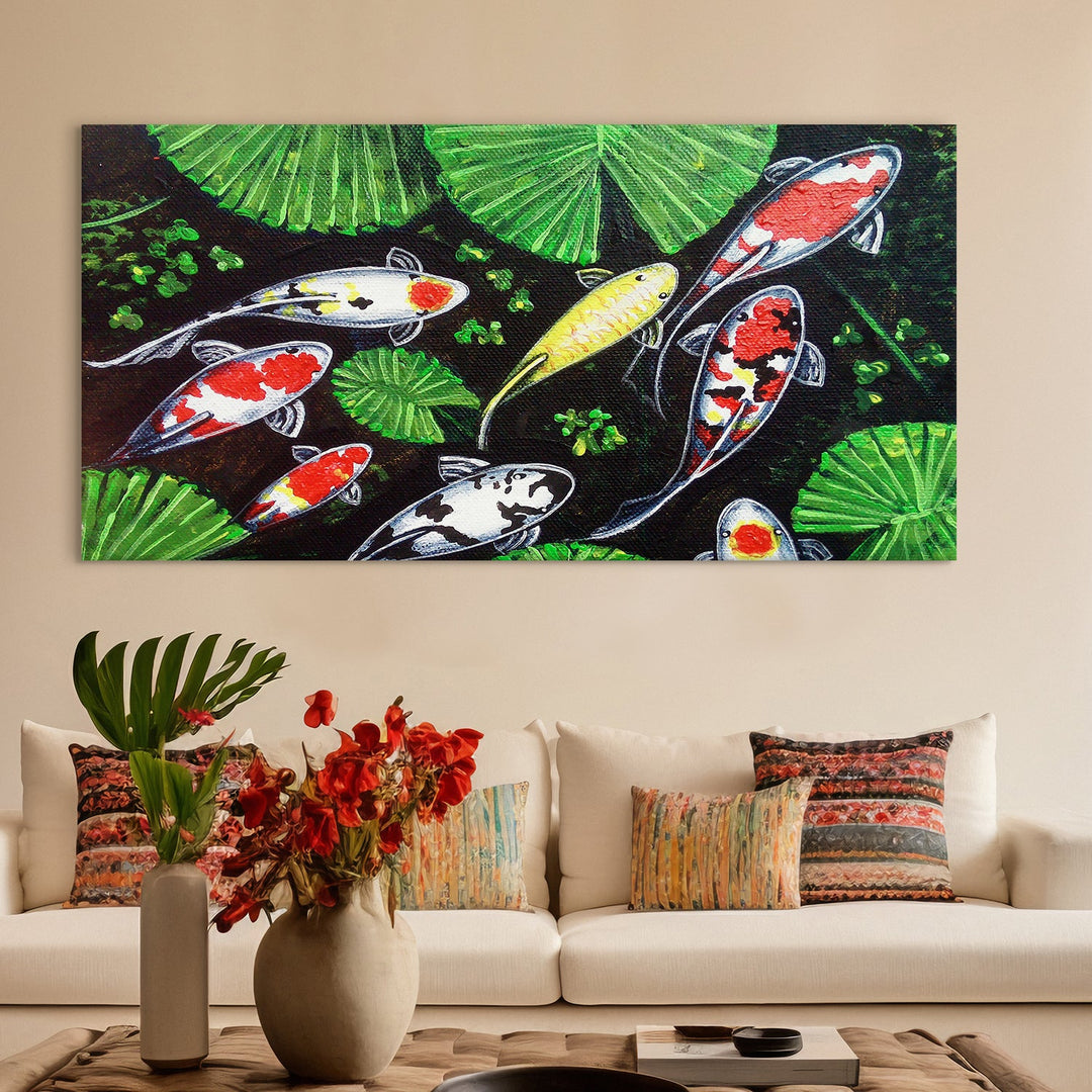 Feng Shui Koi Fish Canvas Painting Framed For Living Room Wall Decoration