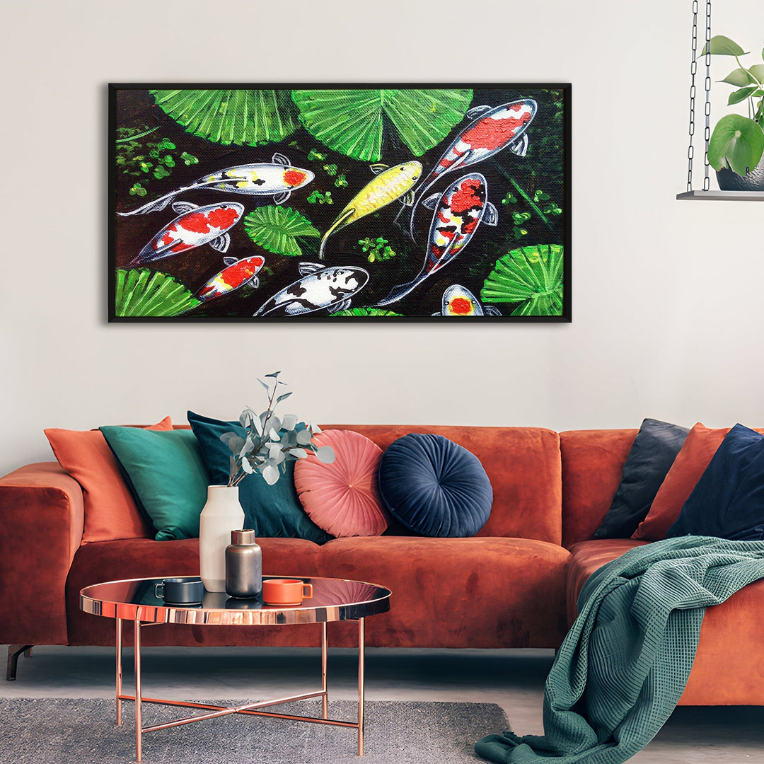 Feng Shui Koi Fish Canvas Painting Framed For Living Room Wall Decoration